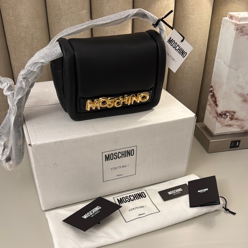 Moschino logo quilted leather crossbody bag